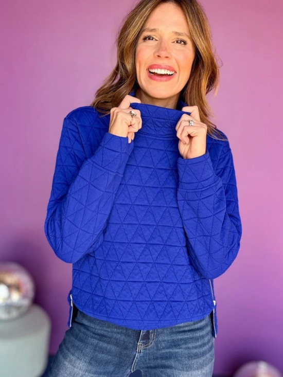 SSYS Tops - SSYS Quilted Mock Neck Pullover Sweatshirt - Cobalt Blue